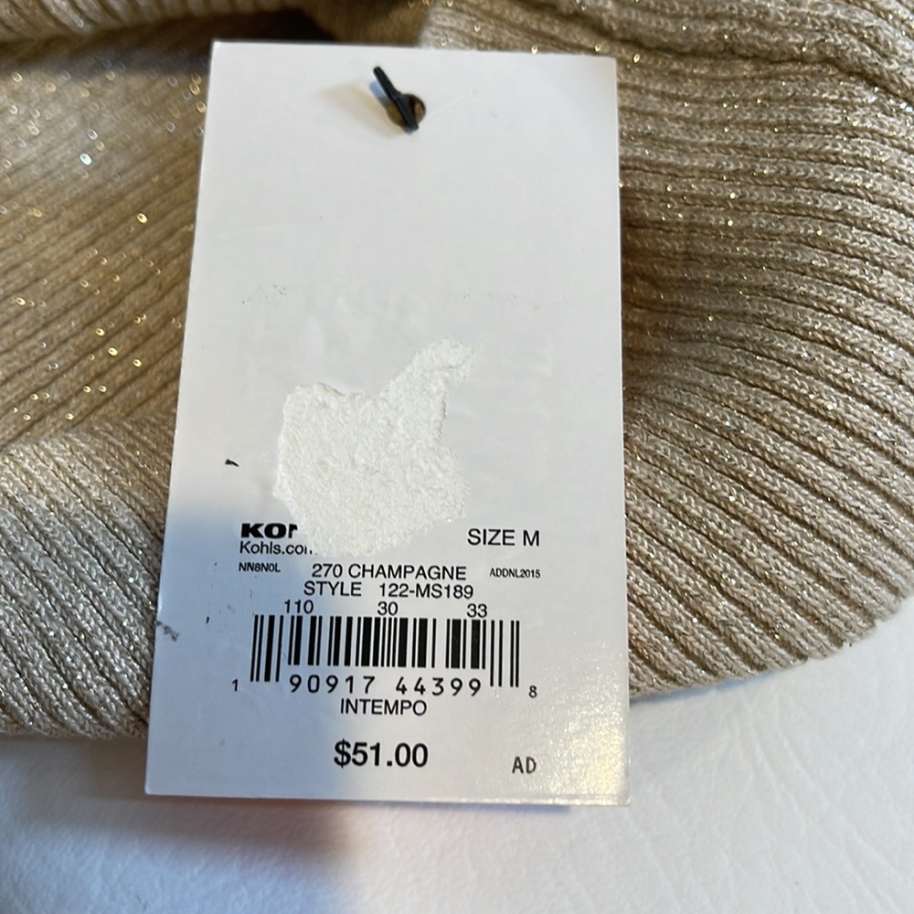 INTEMPO Cold Shoulder, Long Sleeve, Turtleneck Champagne Sweater. Medium New - Picture 13 of 13